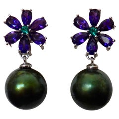 Michael Kneebone Amethyst Emerald Pistachio Tahitian Pearl Dangle Earrings