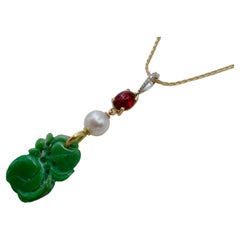 Jadeite Ruby Akoya Pearl Diamond Pendant