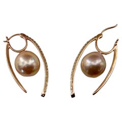Michael Kneebone Kasumi Pearl Diamond Rose Gold "Broken Hoop" Earrings