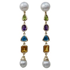 Michael Kneebone Multi-Gemstone Paspaley South Seas Pearl Dangle Earrings
