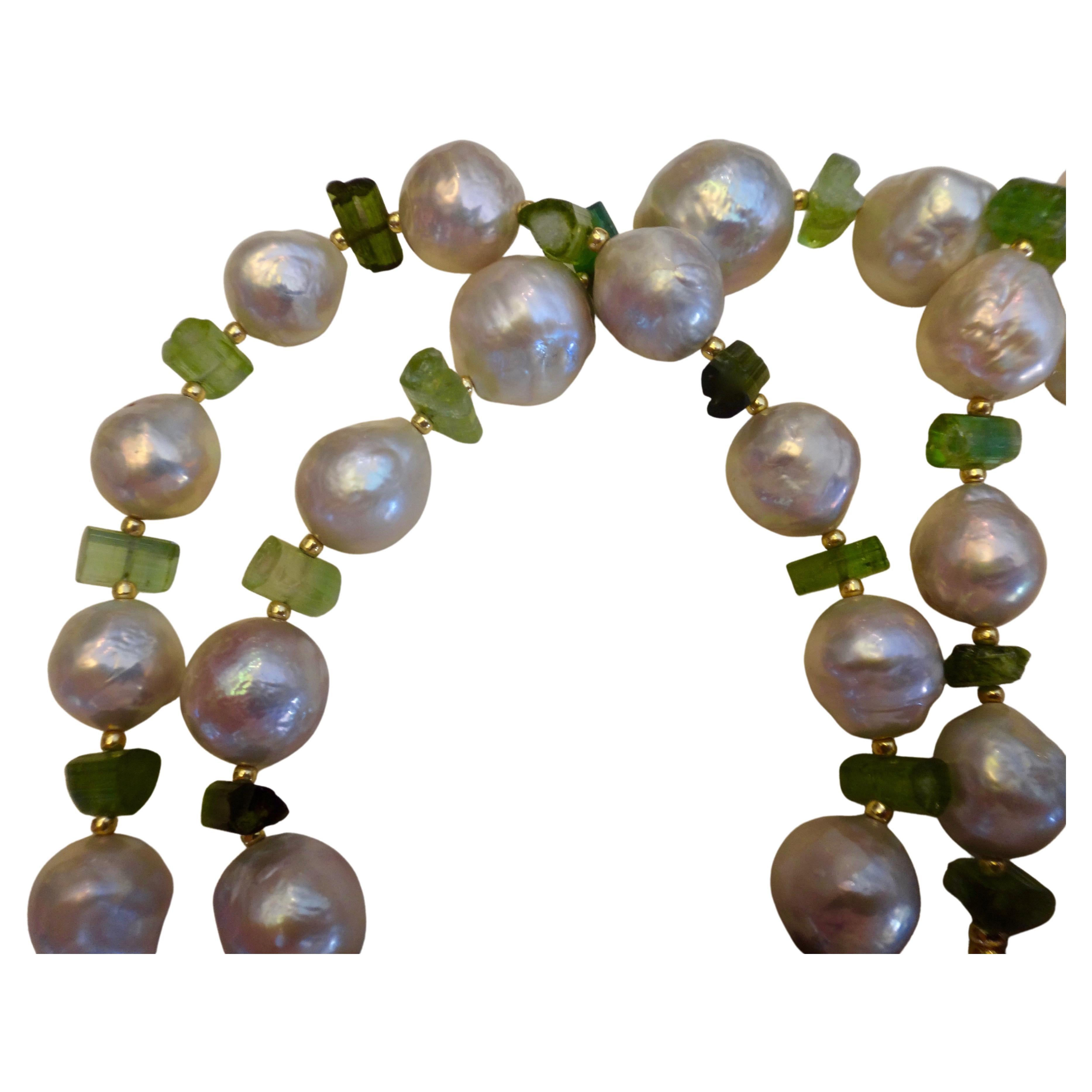 grüner Kasumi Perlen-Turmalin-Halskette mit Kniegeflecht
