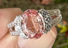 Anillo de zafiro y diamantes Padparadscha sin calentar de 2,12 ct GRS - ¡Impresionante!