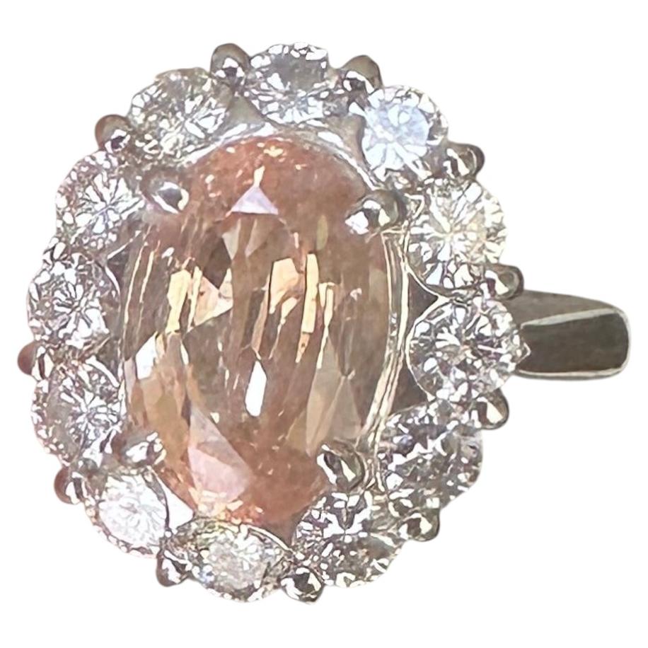 Ubehandelter Padparadscha-Saphir (3,91 ct) mit Diamanten, GIA-zertifiziert – Einfach großartig!