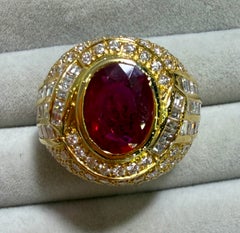 A Magnificent 4.16ct Thai Ruby & Diamond 18k Mens Ring