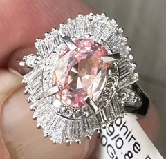 A Delightful 1.49ct Padparadscha Sapphire & Diamond Platinum Ring