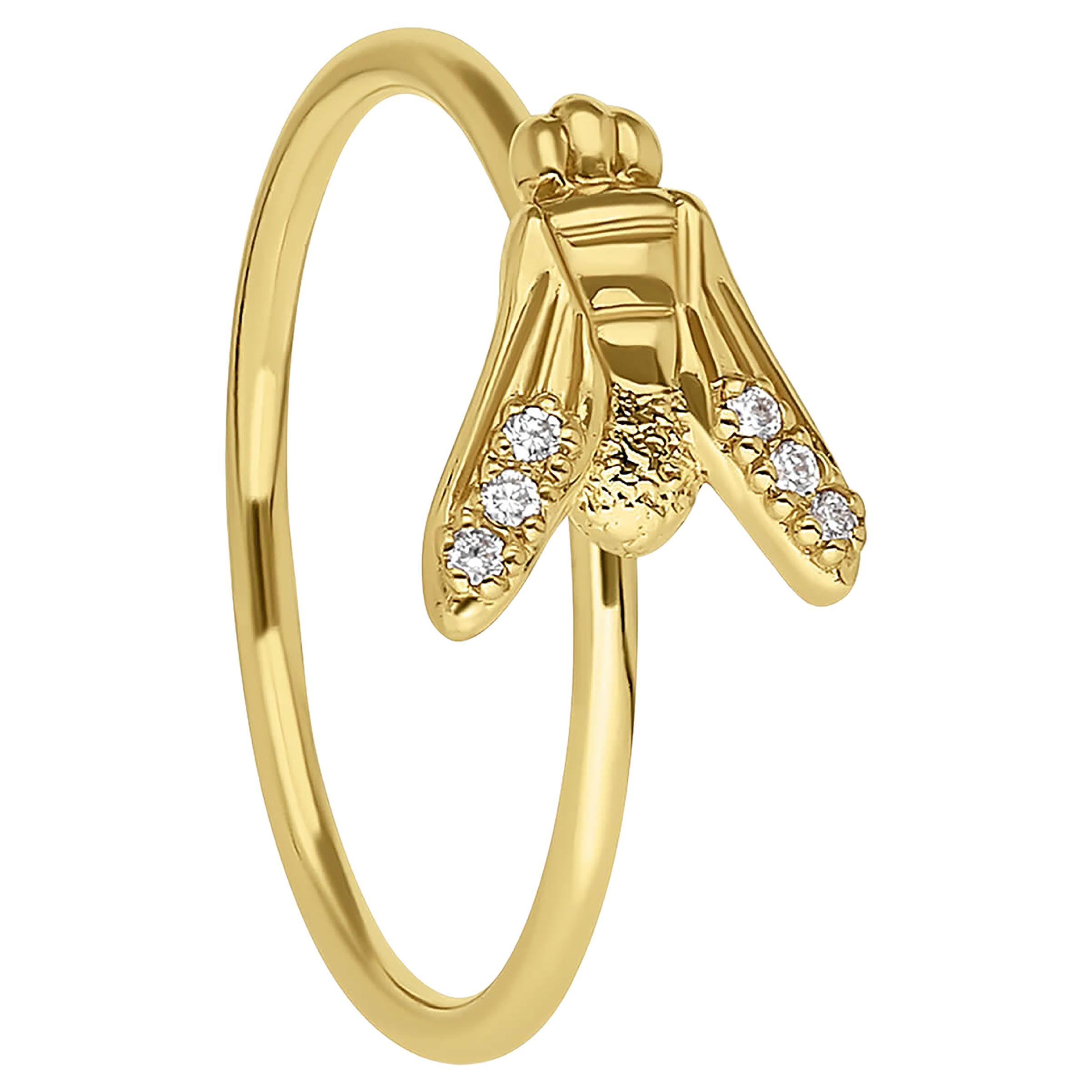 Bague FLY Essential en or jaune 18 carats avec diamants accentués - ECH JEWELRY en vente