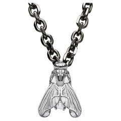Contemporary Titanium Necklace with 18K White Gold Fly Motif
