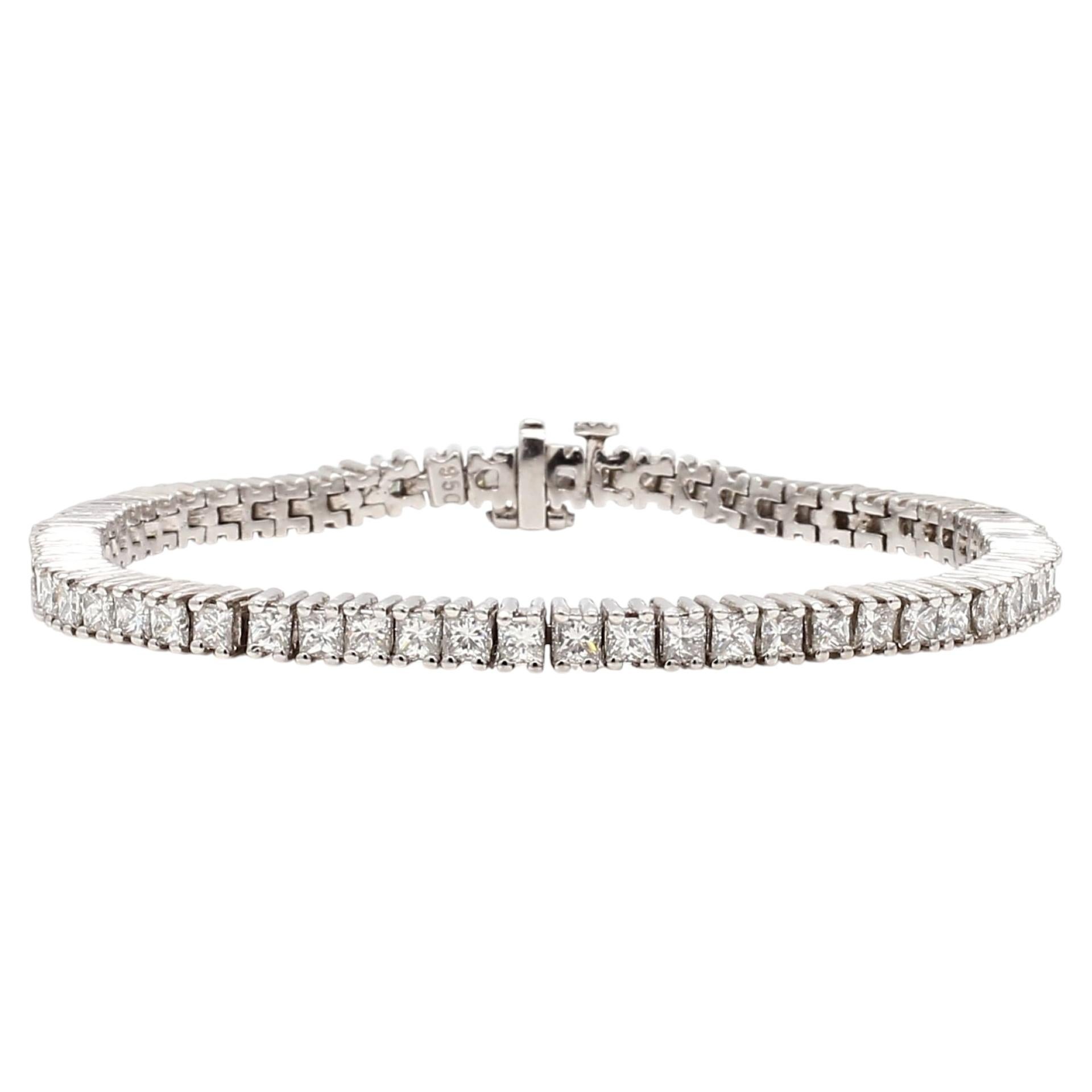 Platinum Tennis Bracelet with 5.73ct Princess-Cut Diamonds For Sale