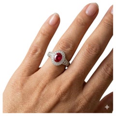 1.72ct "Pigeons Blood" Oval Cut Ruby & Diamond Halo Ring
