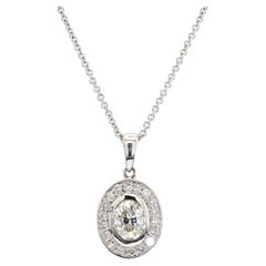 0.96 Carat Oval Diamond Halo Pendant Necklace in White Gold