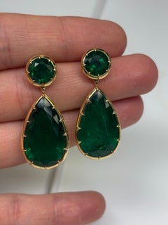 GRS & C.Dunaigre Certified 38.16 CT Vivid Green Zambian Emerald Dangle Earrings