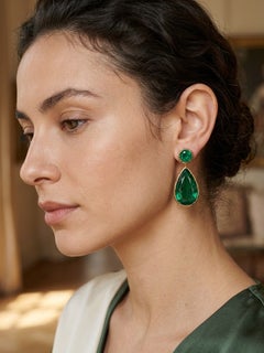 GRS & C.Dunaigre Certified 38.16 CT Vivid Green Zambian Emerald Dangle Earrings