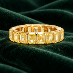 6.46 Carat Emerald Cut Fancy Yellow Diamond Eternity Band 18K Yellow Gold
