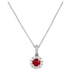 0.60 Carat Burma Pigeon’s Blood Ruby and Diamond Halo Pendant Necklace