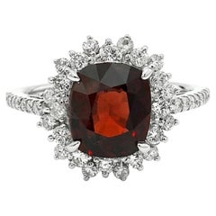 3.29 Carat Unheated Burma Red Spinel and Diamond Halo Ring in Platinum