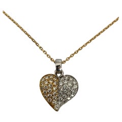 Heart Shaped Two Tone Diamond Pendant with 18kt Yellow Gold Chain