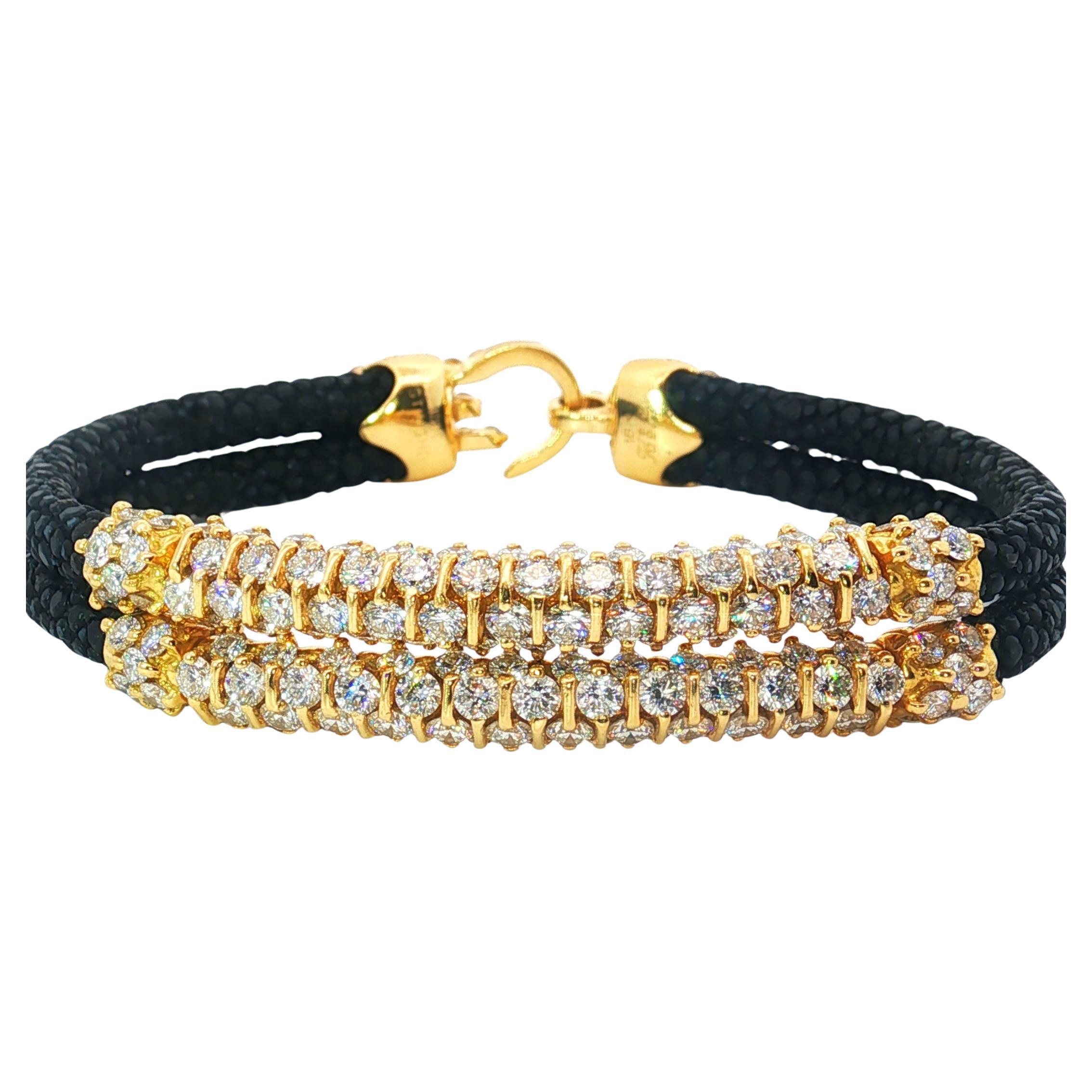 StingHD Bracciale italiano in oro giallo 18k con diamanti e razze nere, 9,00 carati