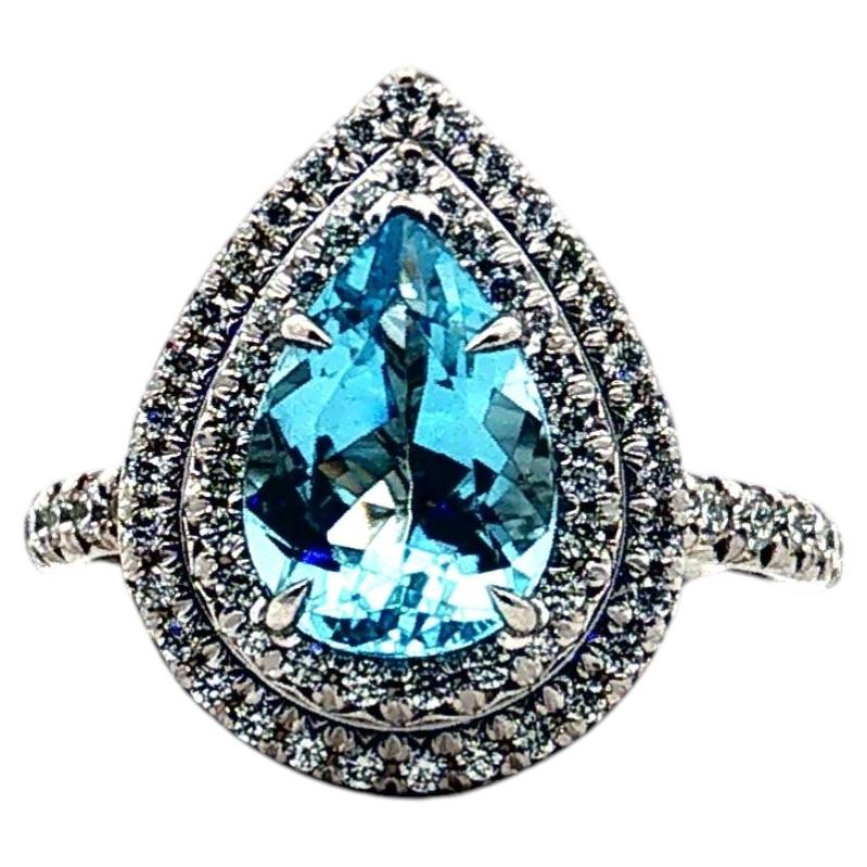 Tiffany & Co Soleste Aquamarine & Diamond Cluster Cocktail Ring in Platinum For Sale
