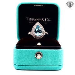 Tiffany & Co Soleste Aquamarine & Diamond Cluster Cocktail Ring in Platinum
