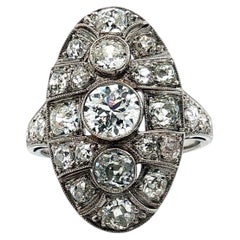 Art Deco Platinum Diamond Shield Ring 2.20 Carats Circa 1920s