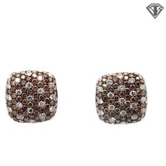 18K Gold Cushion Cluster Clip-On Earrings, 6.5ctw White & Chocolate Diamonds