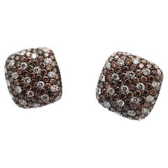 Pendientes de clip con diseño «cushion cluster» de oro de 18 quilates, con diamantes blancos y color chocolate de 6,5 ct en total