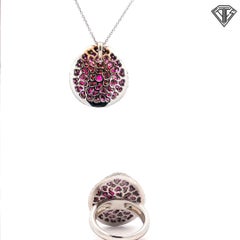 18K White Gold Pink Sapphire, Ruby & Diamond Cluster Ring & Pendant Set