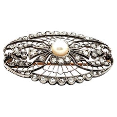 Antique Belle Époque Diamond and Pearl Brooch La Esmeralda, Buenos Aires Plat