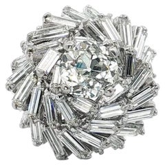 Vintage Diamond Cluster Ballerina Ring, 1.55 Carat Center, Platinum 4.5ct total