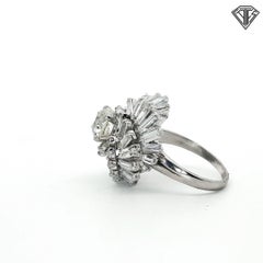 Vintage Diamond Cluster Ballerina Ring, 1.55 Carat Center, Platinum 4.5ct total