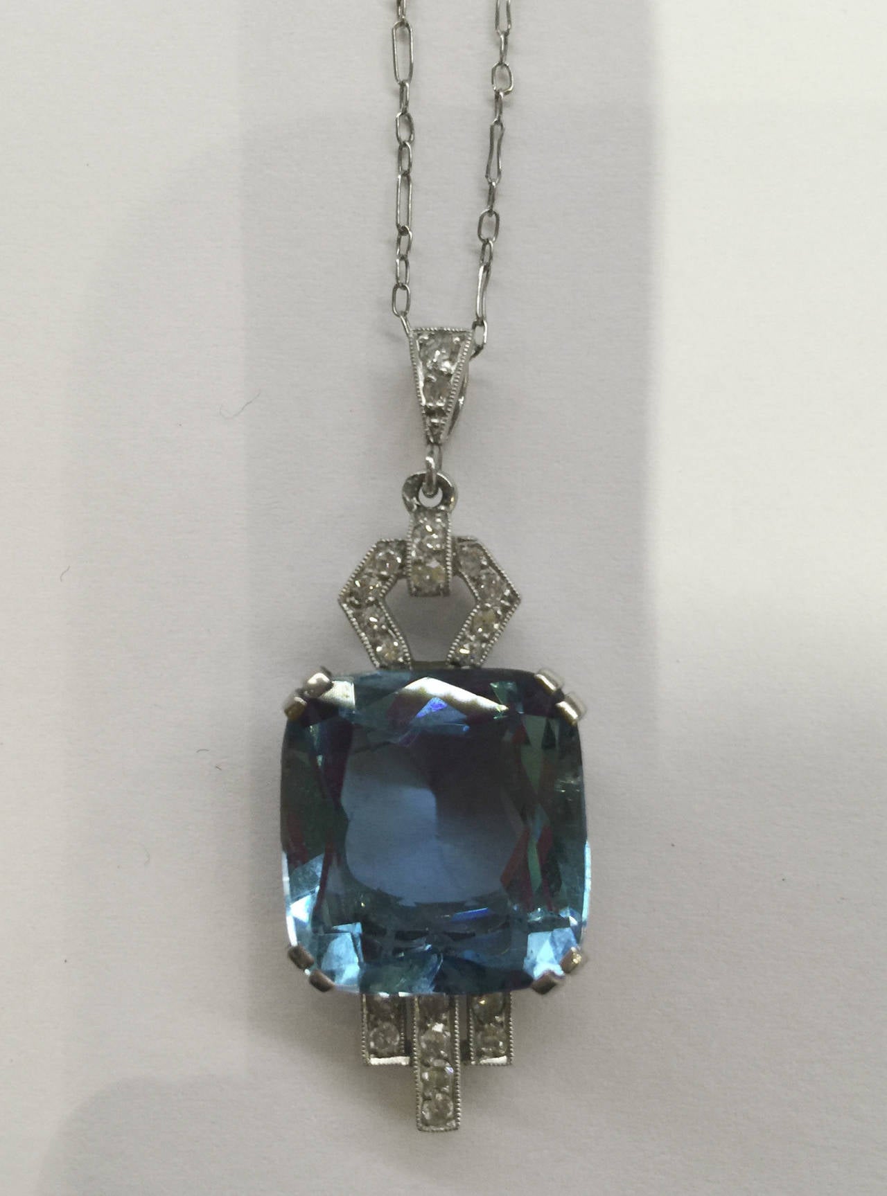 1920s Aquamarine Diamond Platinum Pendant at 1stDibs