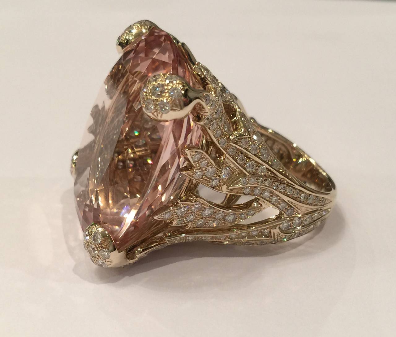 Modern Christian Dior Beautiful Miss Dior Morganite Diamond Gold Ring