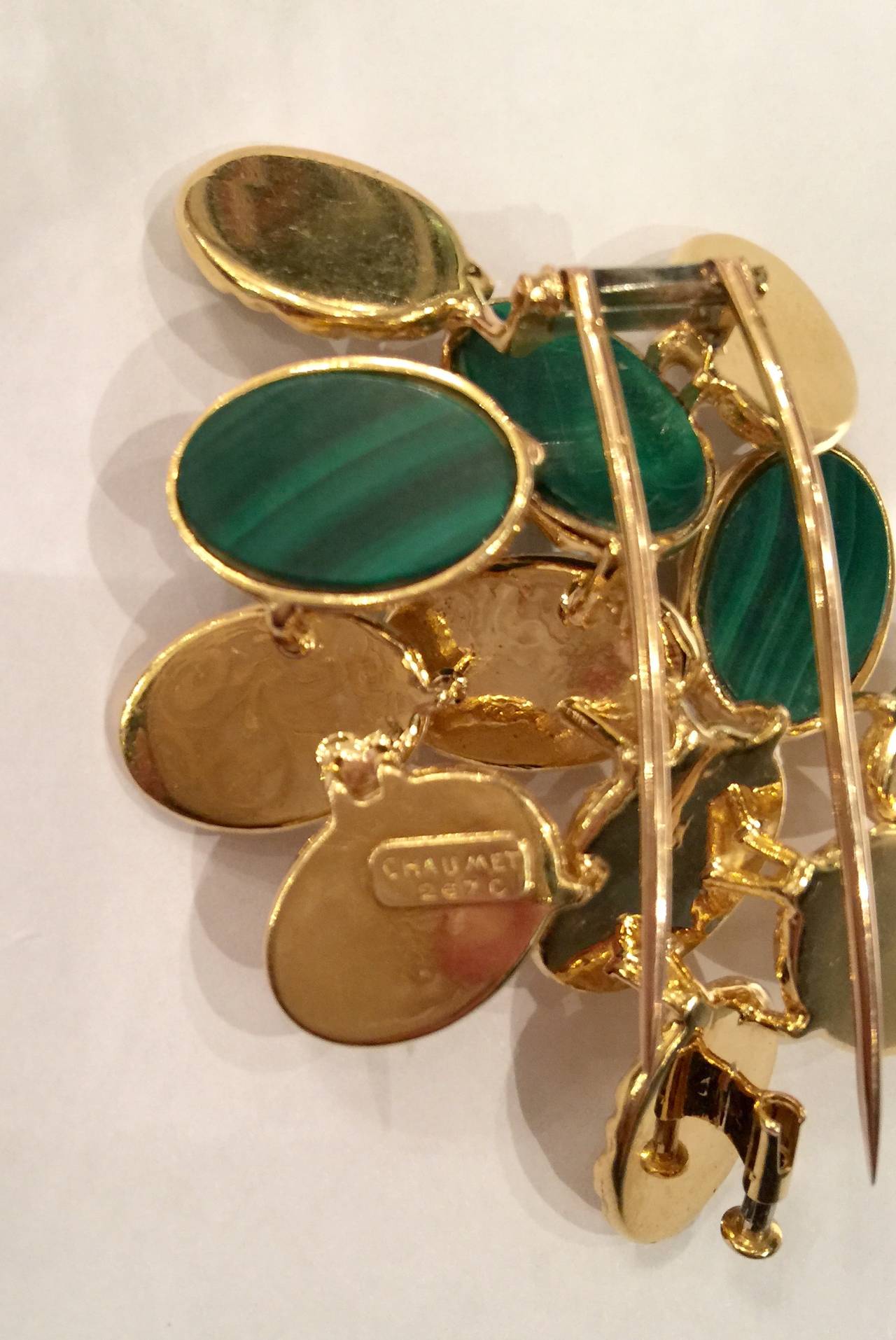 Contemporary 1970s Chaumet Malachite Textured Gold Brooch