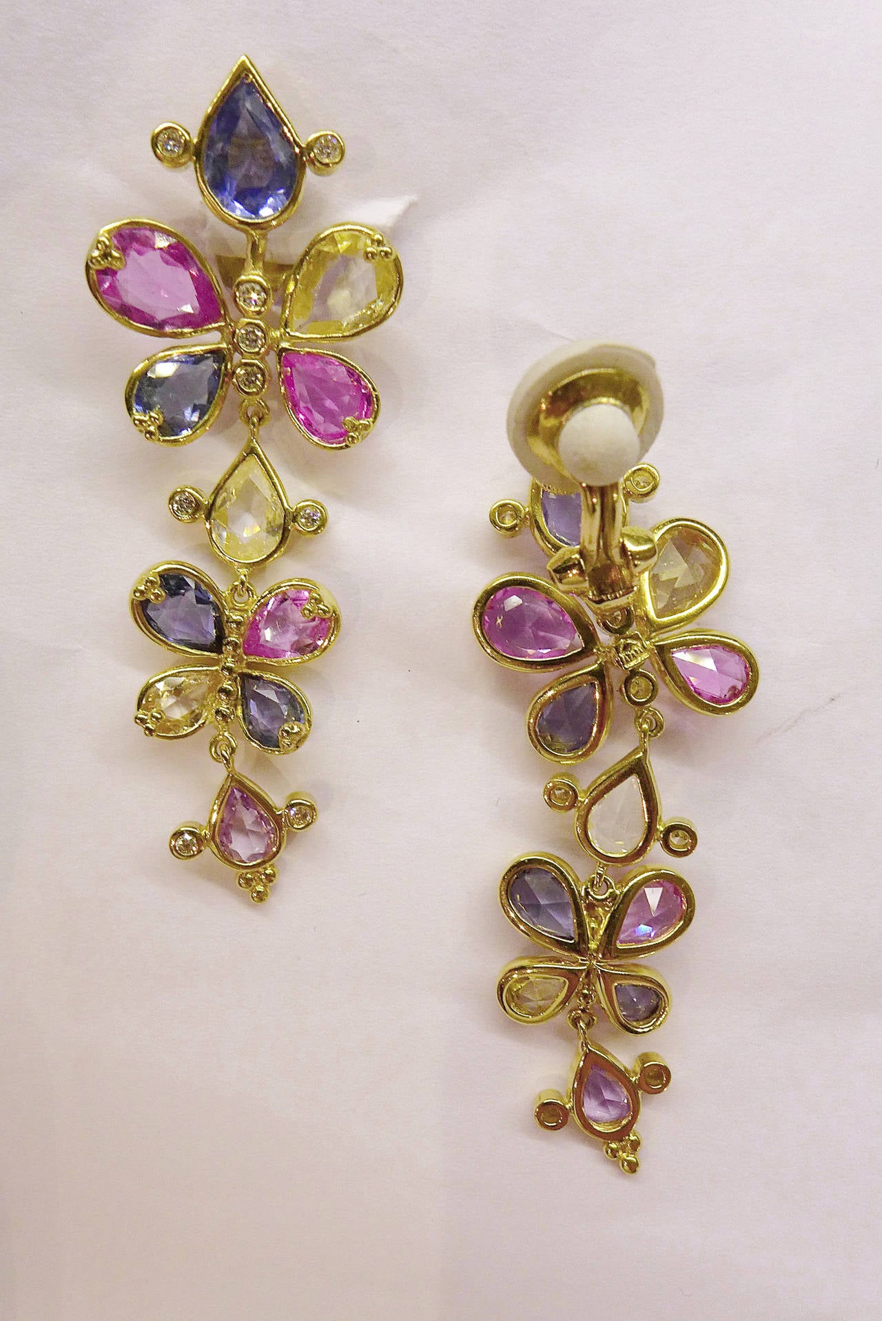 Contemporary Temple St. Clair Multicolor Sapphire Diamond Gold Earrings