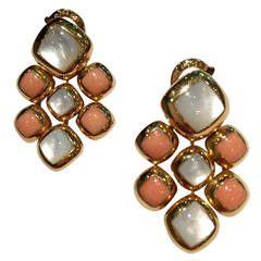 Van Cleef & Arpels Mother of Pearl Coral Gold Earrings