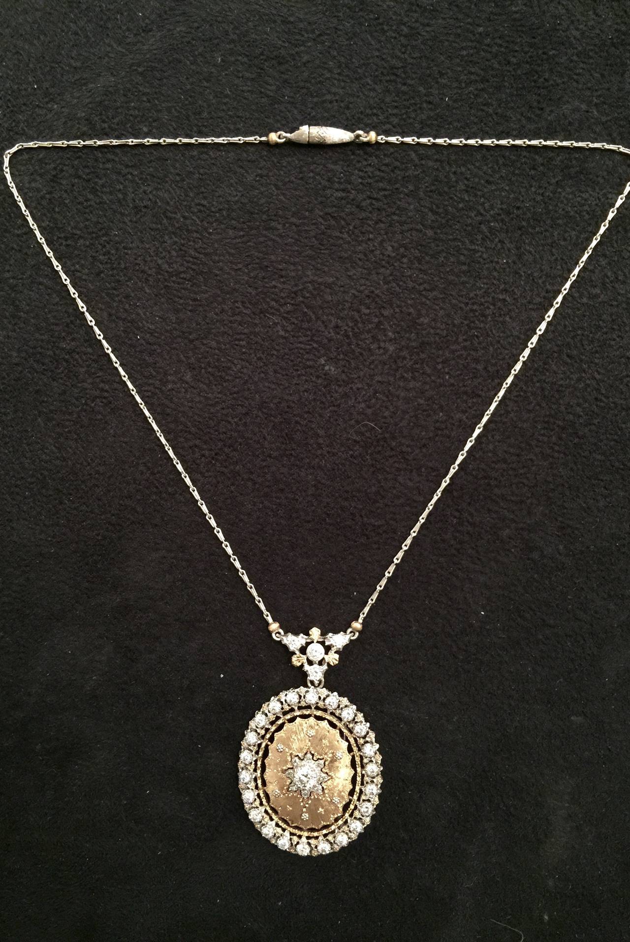 Buccellati Diamond Two Color Gold Pendant Necklace In Excellent Condition In Paris, IDF