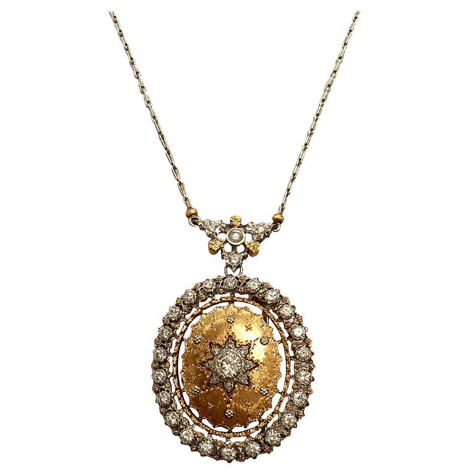Buccellati Diamond Two Color Gold Pendant Necklace
