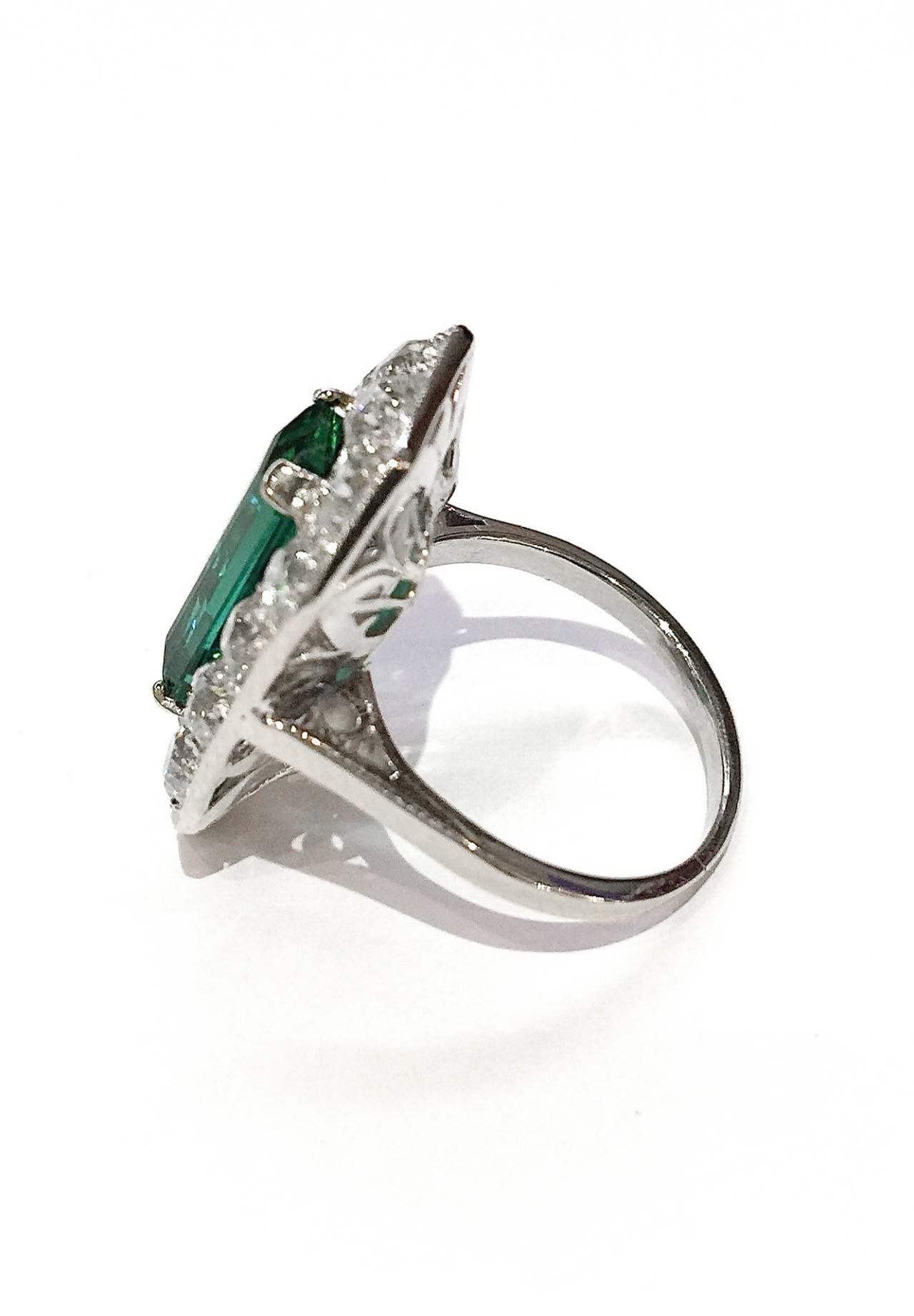 Art Deco Tourmaline Diamond Platinum Ring 1