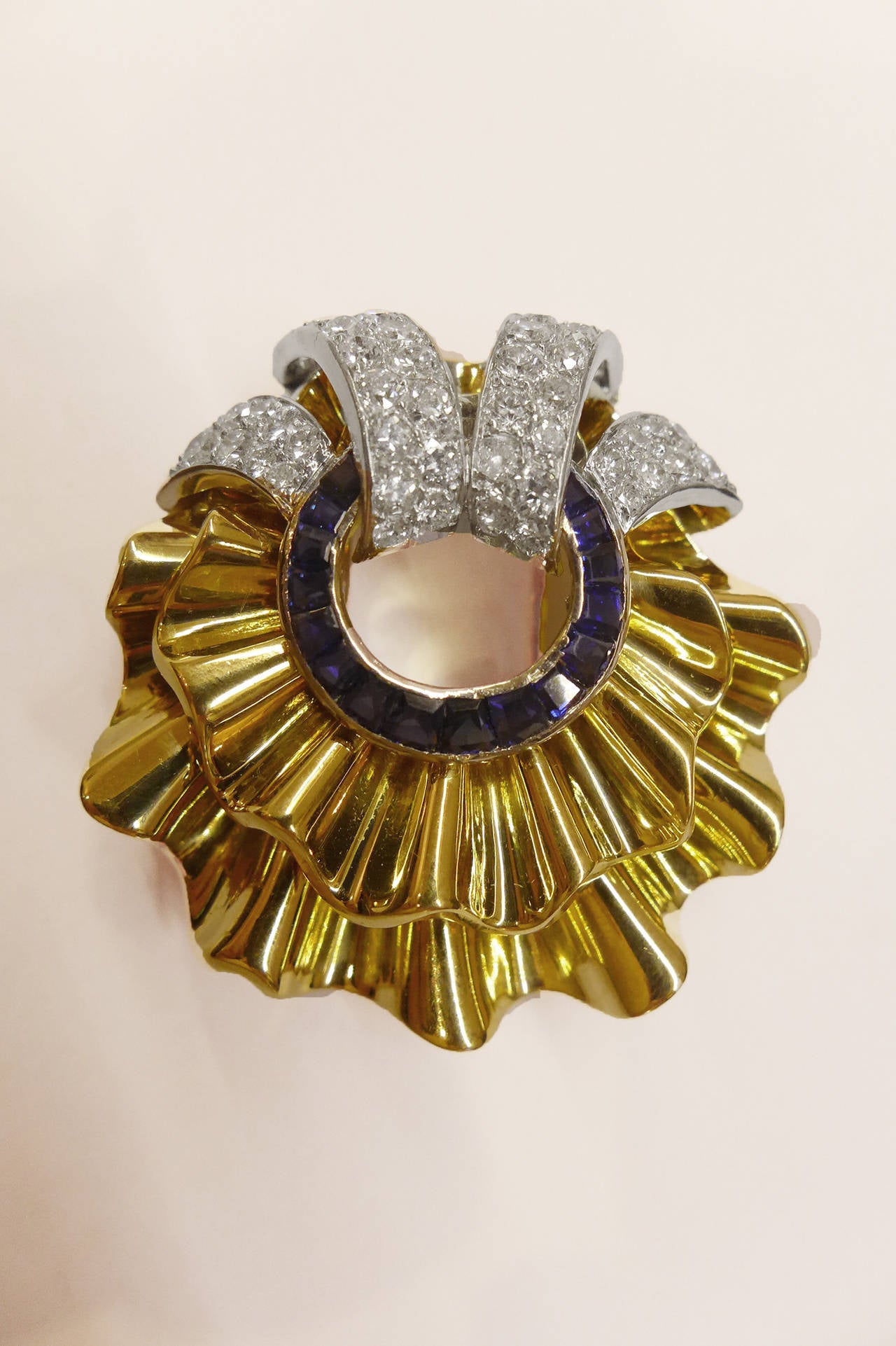 Spectacular 1940s Sapphire Diamond Gold Platinum Necklace For Sale 1
