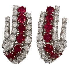 Ruby Diamond Platinum Hoop Earrings