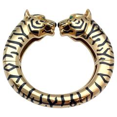 Cartier Paris Emerald Gold Panthère Collection Bangle Bracelet 12