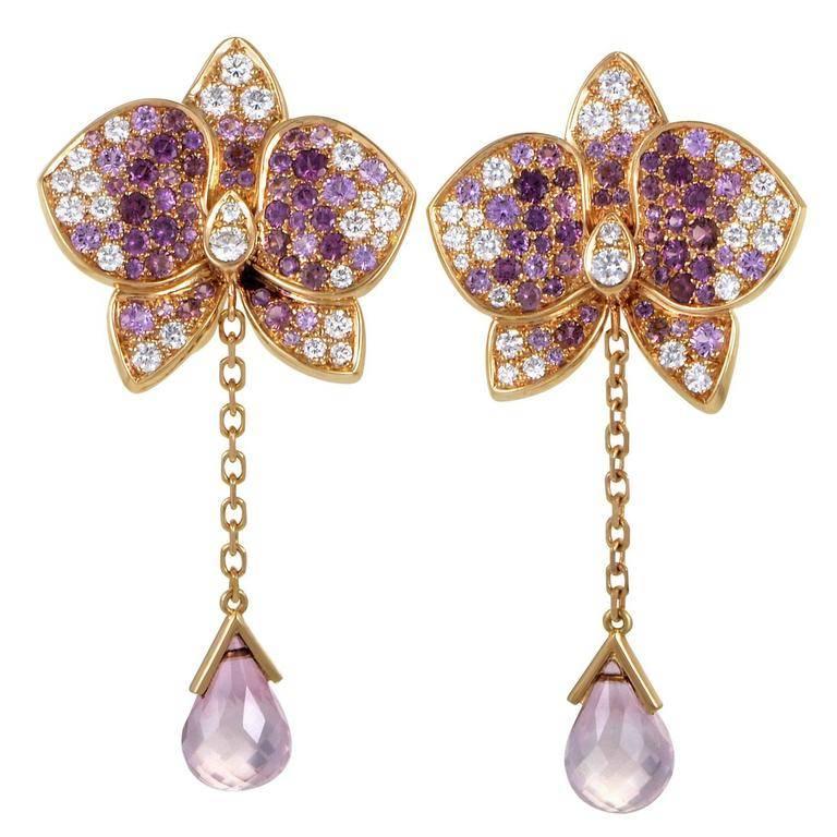 Cartier Earrings Pink Sapphires and Diamonds Caresse D'orchidées