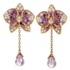 Cartier Rose Pink Sapphires Diamonds Gold Caresse D'orchidées Earrings 11