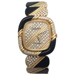 Vintage Chaumet Ladies Yellow Gold Diamond Onyx Delaneau Wristwatch