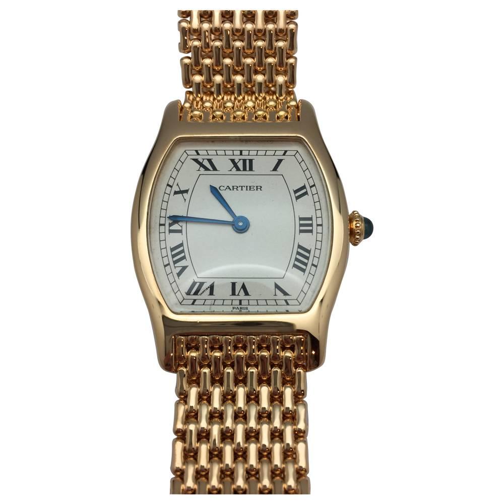 Cartier Yellow Gold Tortue Cream Colored Dial Manual Wristwatch