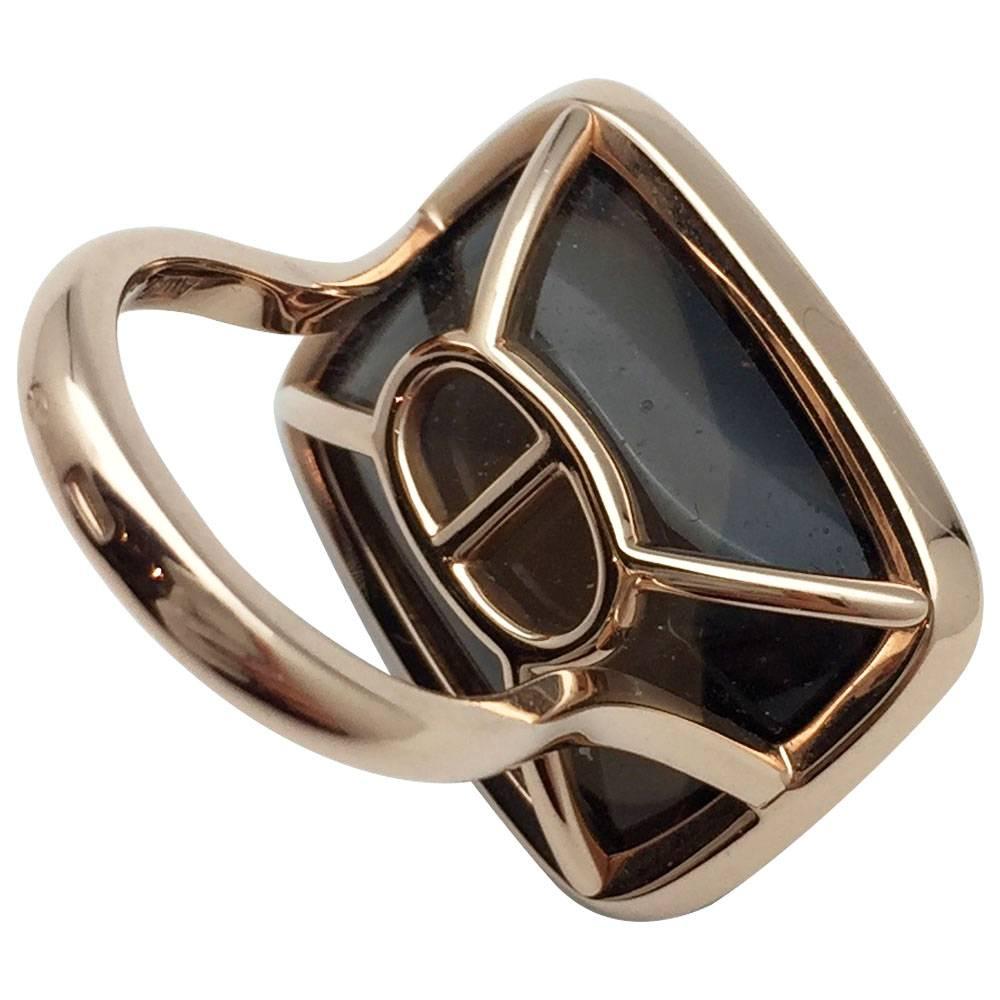 Hermès Ring, Smoky Quartz Surrounded with Brilliants In Excellent Condition In Paris, IDF