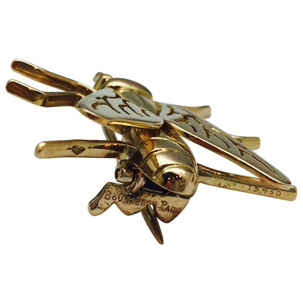Retro Yellow Gold Pair of Boucheron Fly Brooches