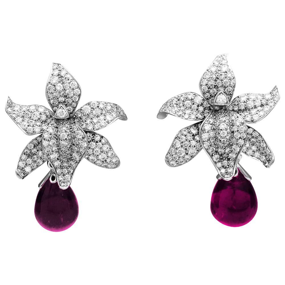 Cartier Caresse d
Orchidées Diamond Rubellite Earrings