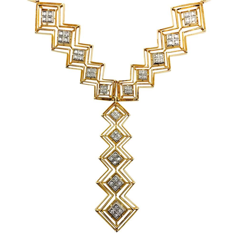 Ilias Lalaounis Diamond Yellow Gold Tie Necklace In Excellent Condition In Paris, IDF