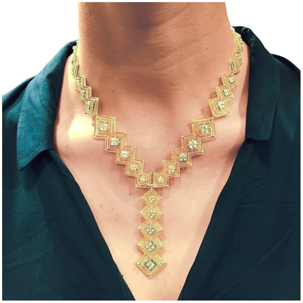 Women's or Men's Ilias Lalaounis Diamond Yellow Gold Tie Necklace